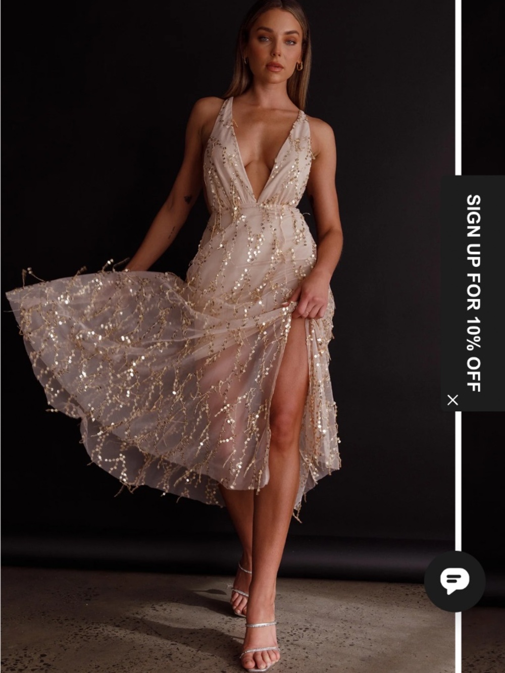 Hello Molly Beige Sequin Dress